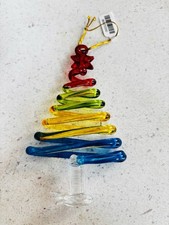 Vintage Pier One Glass Hand Blown Rainbow Tree Multicolor Christmas Ornament  picture