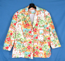 CATO Multicolor Floral TWILL 3-Buttons BOW TIE POCKETS 3/4 Sleeves JACKET 14/16W picture