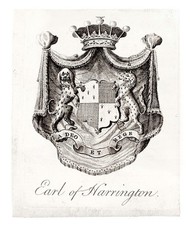 Antique 18th Century Earl of Harrington Heraldic Bookplate picture