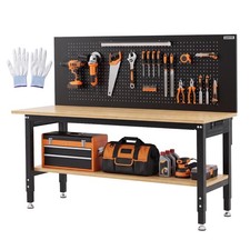 Garvee 60x22 inch Work Table Adjustable Height Pegboard Power Strip Wood Steel picture