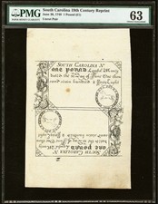 1748 SOUTH CAROLINA Colonial Currency Bank Note Rare 19th Century Reprint PMG 63 picture