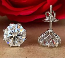 4Ct Round Cut Lab Created Solitaire Diamond Stud Earrings 14k White Gold Plated picture