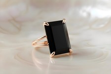 Black Onyx Ring Anemone Jewelry Rectangle Cut 14k Rose Gold Women picture