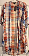 Torrid Women's Multicolor Plaid Sheer Open Front Duster Kimono NWT Sz 1 picture