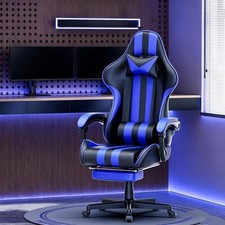 Blue Black Gaming Chair with Reclining Back Pull Out Footrest & Padded Cushions picture