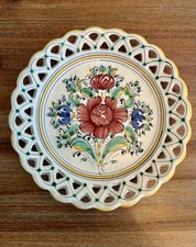 Vintage Slovakia Modra Hand Painted Lattice Edge Ceramic Pottery Plate 7.5” picture