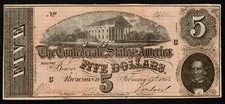 $5 1864 Confederate T-69 Memminger + Virginia State Capitol Great Color  VF picture