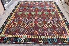 Kilim Rug, 10x13ft Hand woven Afghan Large Area  Wool Flat Weave Red  Kilim Rug, picture