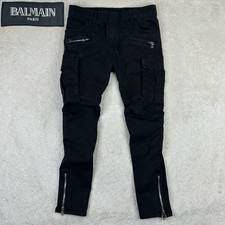 BALMAIN Paris Men’s Slim Skinny Moto Ankle Zip Cargo Black Chrome Biker Pants 34 picture