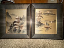 C. 1940s Showa Era Japanese Embroidery Framed Art, a Pair picture