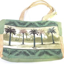 Paul Brent  Portofino Purse Canvas Beaded Palm Trees Two Handle Straps picture