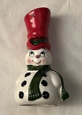 Vtg LEFTON CERAMIC Christmas SNOWMAN Toothpick Holder FIGURINE  Hors d' Oeuve picture