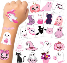 168PCS Pink Halloween Temporary Tattoos for Kids Halloween Party Favors picture
