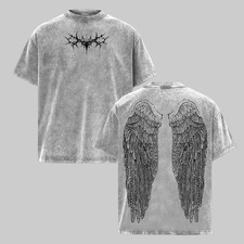 Y2K Gothic Wings Vintage Washed Grunge Loose Cotton Graphic T-shirt picture