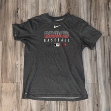 Atlanta Braves Baseball Nike Dri Fit Shirt Gray Red Blue Size Large picture
