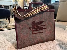 ETRO Love Trotter Medium Burgundy Paisley Jacquard Pegaso Tote Bag 15” picture