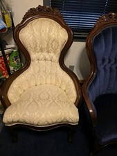Vintage Floral Beige Upholstered Accent Chair Dark Wood Frame 32x36x36 picture