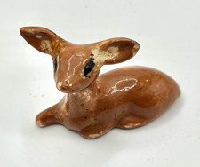 Vintage handmade Ceramic Deer Fawn Figurine Brown Glazed gift Japan (?) painted picture