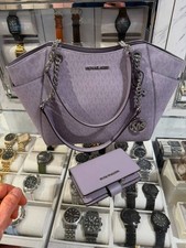 Michael Kors Large Logo Shoulder Bag Handbag Purse + Bifold Leather Wallet Lilac picture