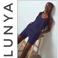 NWT LUNYA Cool Cotton Short Sleeveless Loungewear Romper Deep Blue picture
