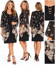 R&K Size 16 Black Floral Dress Attached Sheer Jacket Overlay NWT picture