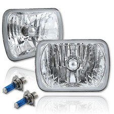 7X6 Crystal Clear Glass Lens Metal Headlight H4 Halogen Light Bulb Headlamp Pair picture