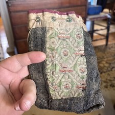 17th Century English Needlework Draw String Pouch Outstanding Fabric & Work 1600 picture