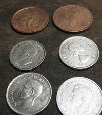 Canadian 2 large cents 4 quarters with various dates picture