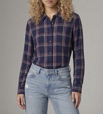NWOT Talbots Women’s Size PL Blue Plaid Rayon Button Up Blouse picture