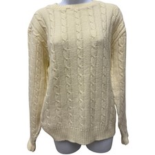 Vtg Jantzen 60s Mens M Cream White Virgin Wool Cable Knit Fisherman Sweater picture