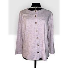 J. Jill Lavender Purple Botanical Print Cotton Button Front Cardigan Top Large picture