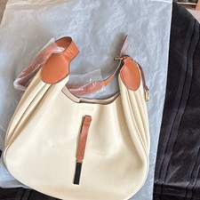 LouLu Ivory Brown Crescent Shoulder Bag Zip Gold Hardware Dust Bag Pockets picture