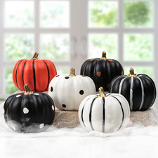 Set of 6 Halloween Pumpkin Decor - Black White - Halloween Decorations Indoor picture