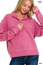ZENANA WINE FRENCH TERRY PIGMENT DYE & ENZYEM WHSHING HALF ZIP PULLOVER picture