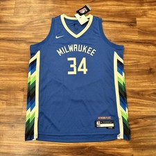 Milwaukee Bucks Jersey Mens XL Blue NBA Basketball Giannis 34 Nike City Edition picture