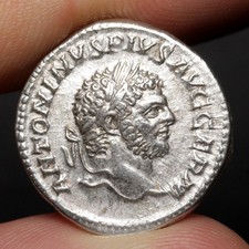 Emperor Caracalla Denarius 214AD Ancient Roman Empire Silver Coin Choice VF Rome picture