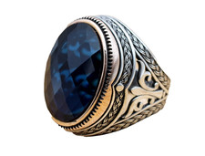 Men’s 925 Sterling Silver Blue Sapphire Gemstone Ring Vintage Antique Design Jew picture