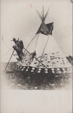 Blackfeet Painted Tipi RPPC Browning Montana Magee Native American Real Photo picture