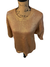 NWT Coldwater Creek Metallic Shimmer Wave Sweater Short Sleeve Gold Top Medium picture
