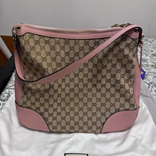 Gucci GG Pattern Zip Top Shoulder Bag Beige with Pink Trim Adjustable Strap picture