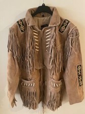 Mens Buckskin Leather Suede Jacket Fringes Deerskin Mountain Man Native American picture