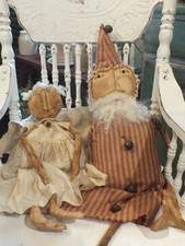 primitive doll set 27 inch santa and 19 inch angel picture