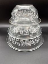 Vintage Pyrex COLONIAL MIST CLEAR Daisy Mixing Bowl Set 3 pc (322 323 325) picture