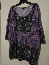 Ulla Popken Women’s Purple Boho Tunic 3/4 Sleeve Scoop Neck Sz 20/22 picture