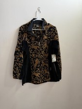 NEW WOMEN’S KERRITS BARN JACKET SIZE LARGE L FLEECE COCOA PRINT HORSES RIDING picture