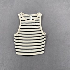 HM Womens Small Striped Ribbed Knit Crop Tank Top Cream Black 10492519 picture