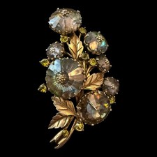 VTG Weiss Watermelon Rivoli Glass Rhinestone Flower Brooch 3” picture