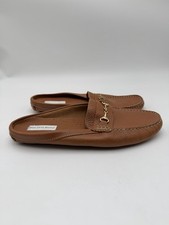 Women’s Saks Fifth Avenue brown leather pebbled Gold Horsebit mules Size 9B picture