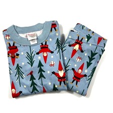 Hanna Andersson Holiday Harvest Gnomes Pajamas Set Blue Organic Cotton Kids 6-7 picture