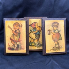 Vintage Bonnie Wood Plaque Set 3 Mid Century Children Illustrations Wall Decor picture